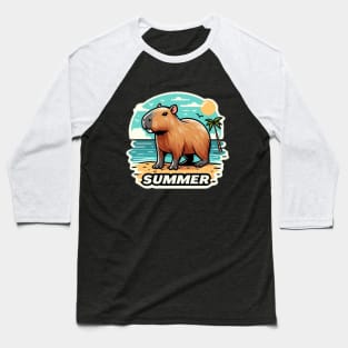 Cute summer capybara on the beach Baseball T-Shirt